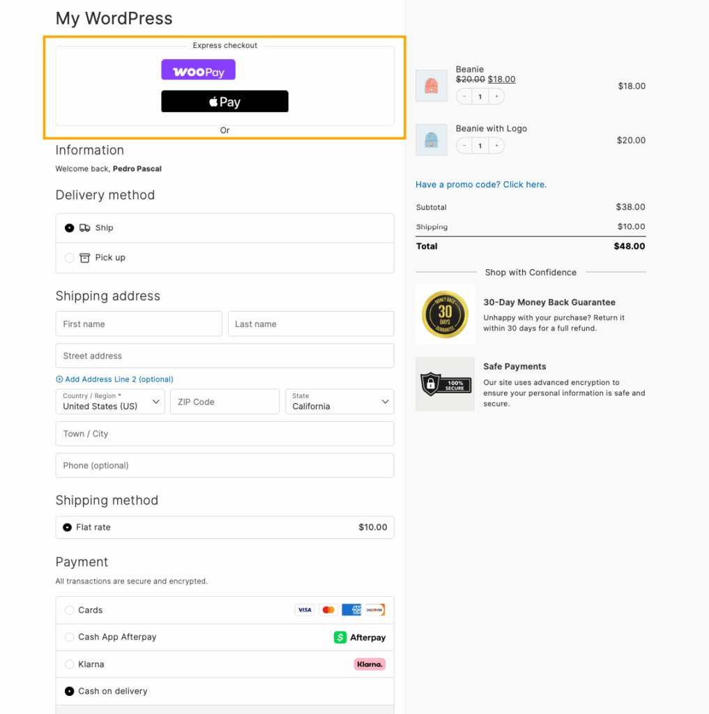 12 – Express checkout on the Copify theme by CheckoutWC