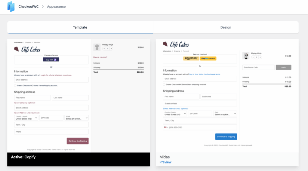 Choosing a CheckoutWC template