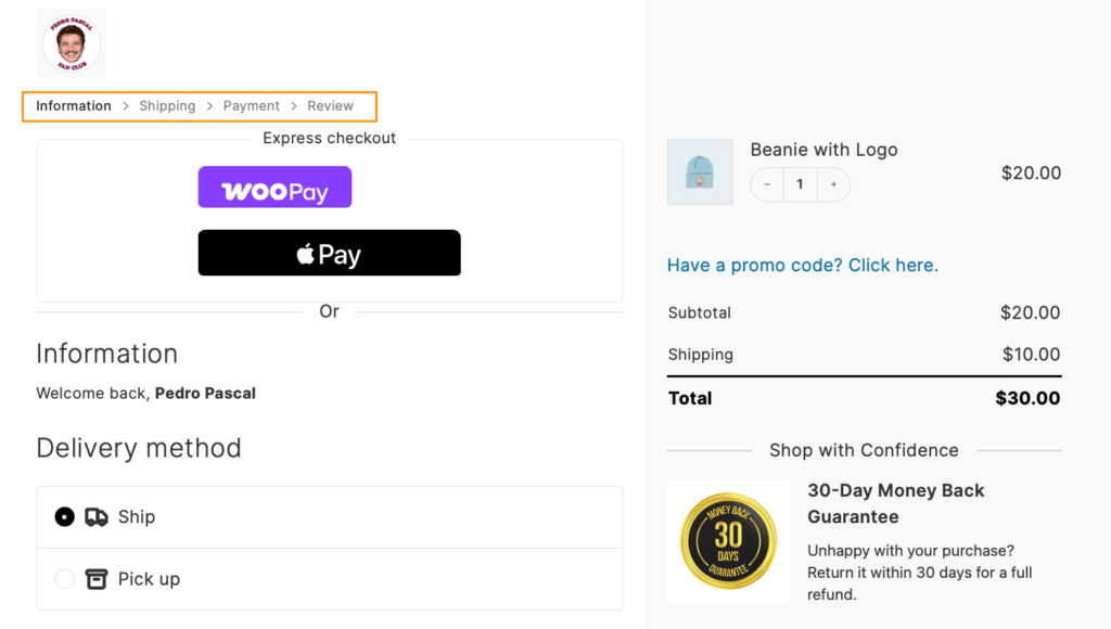 22 – Order progress steps example