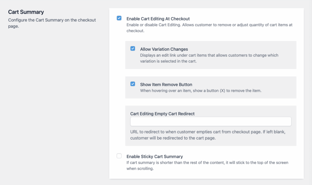 Enable Cart Editing at Checkout