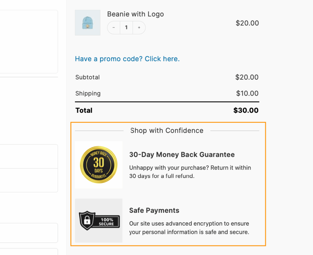 30 – Trust badges on checkout