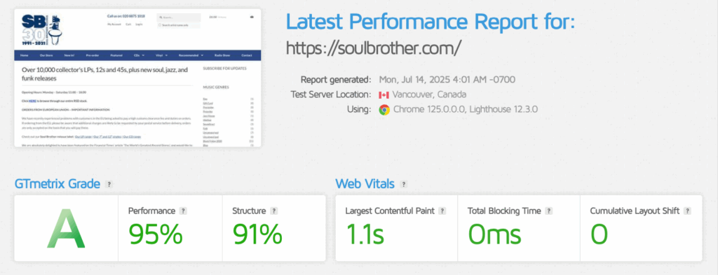 5 – Soul Brother performance report by GTmetrix 