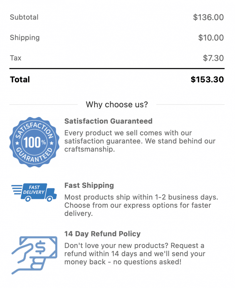 A picture of trust badges on the checkout page.