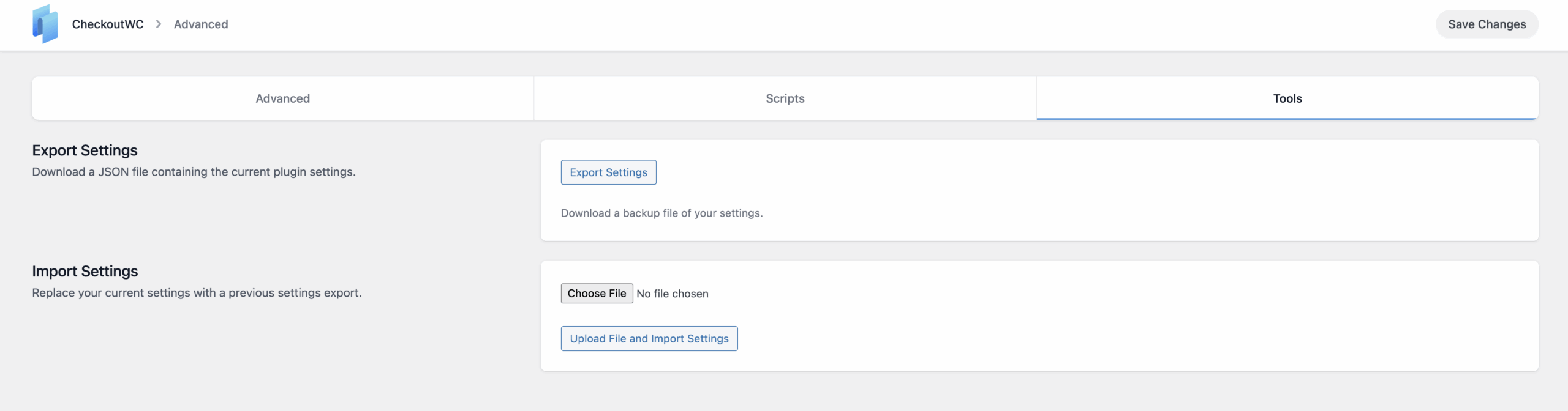 CheckoutWC Advanced page Tools tab