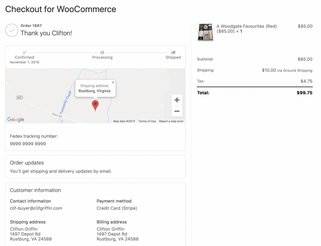 10 – Example of a Thank You page by CheckoutWC