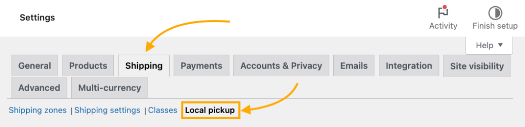 2 – Navigating to the local pickup settings in WooCommerce