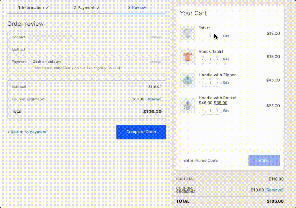 5 – Changing the product quantity at checkout