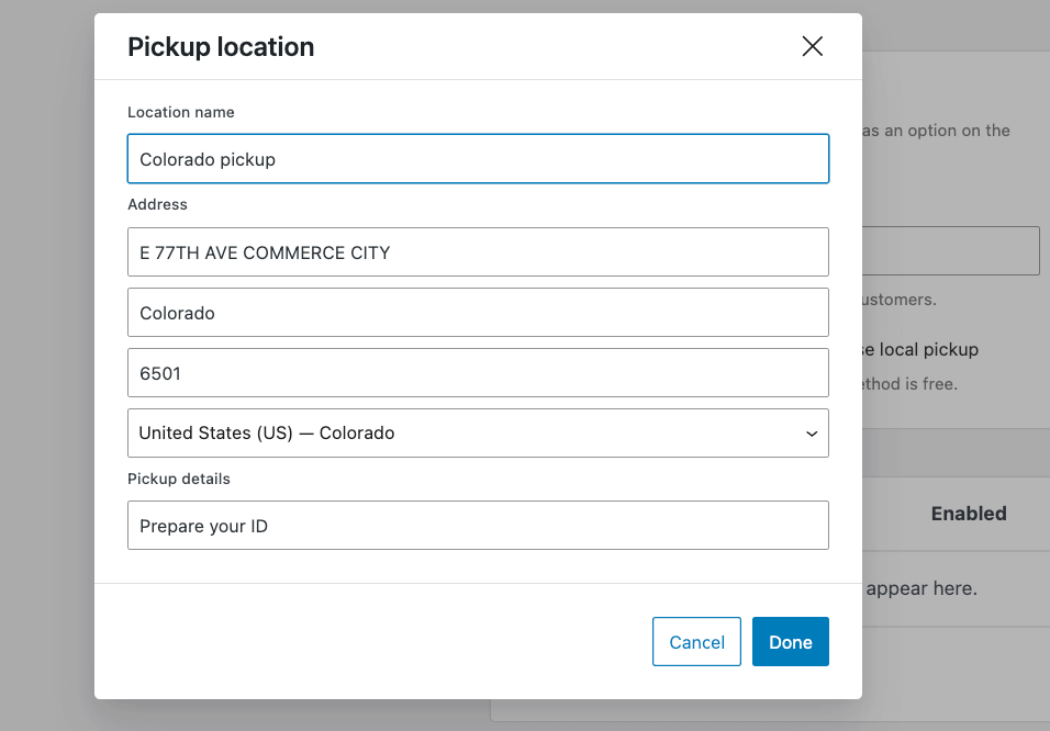5 – Pickup location details window