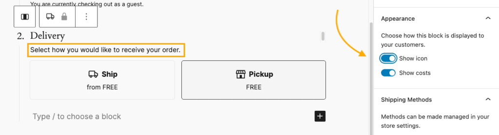 7 – Delivery block appearance settings