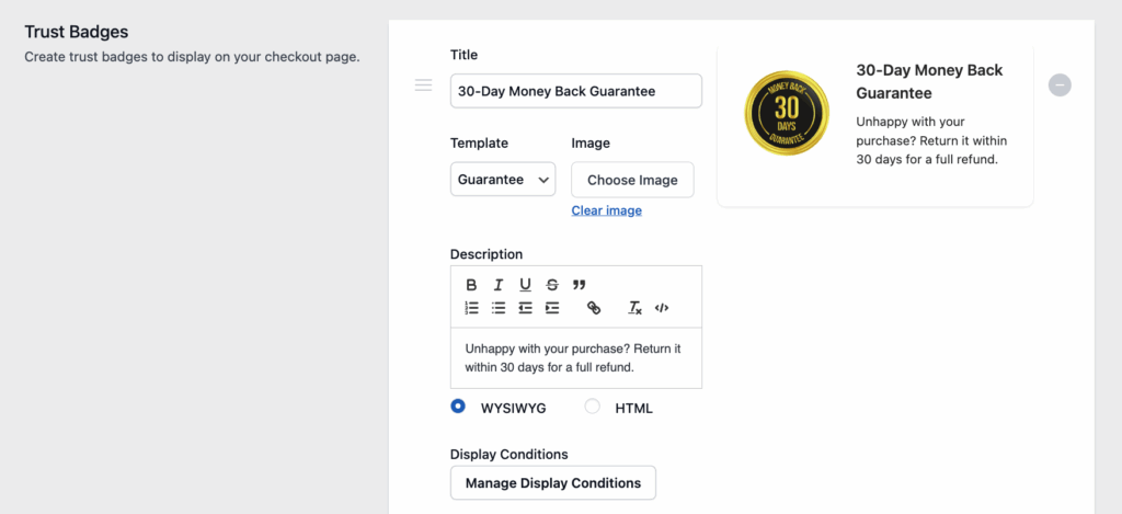 8 – Creating a money-back guarantee badge with CheckoutWC