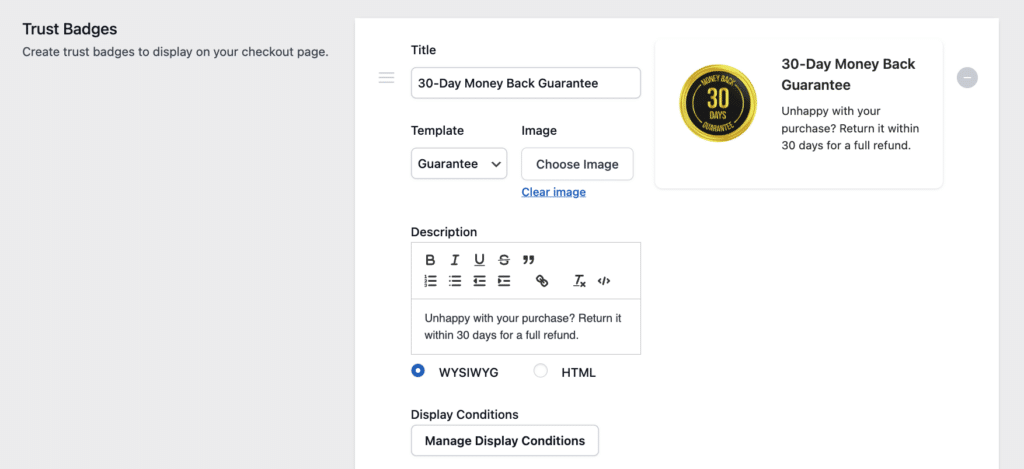 Creating a money-back guarantee trust badge with CheckoutWC
