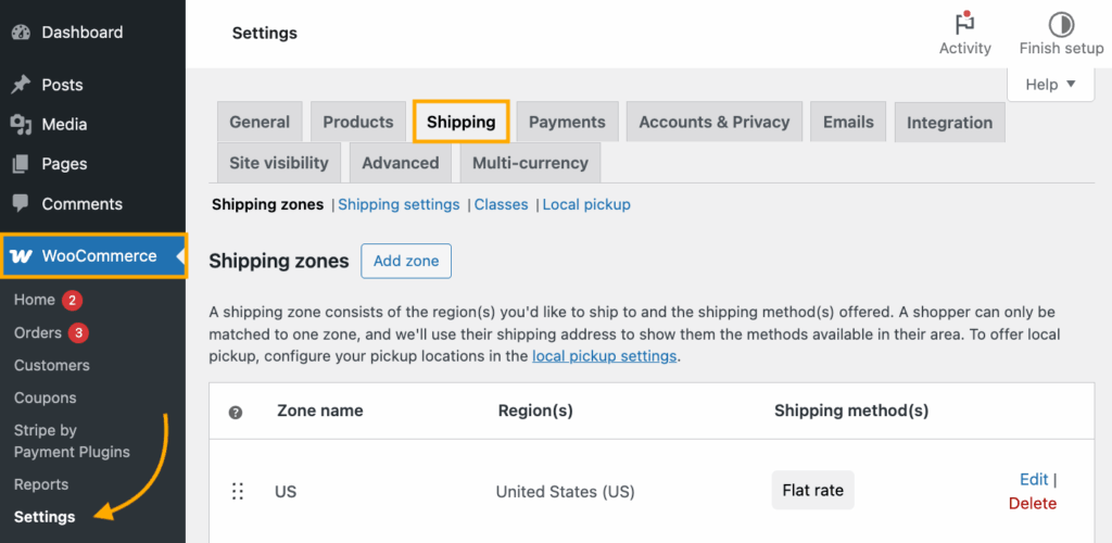  WooCommerce Shipping settings 