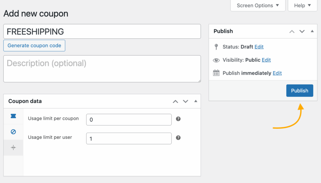 12 – Publishing a coupon that allows free shipping