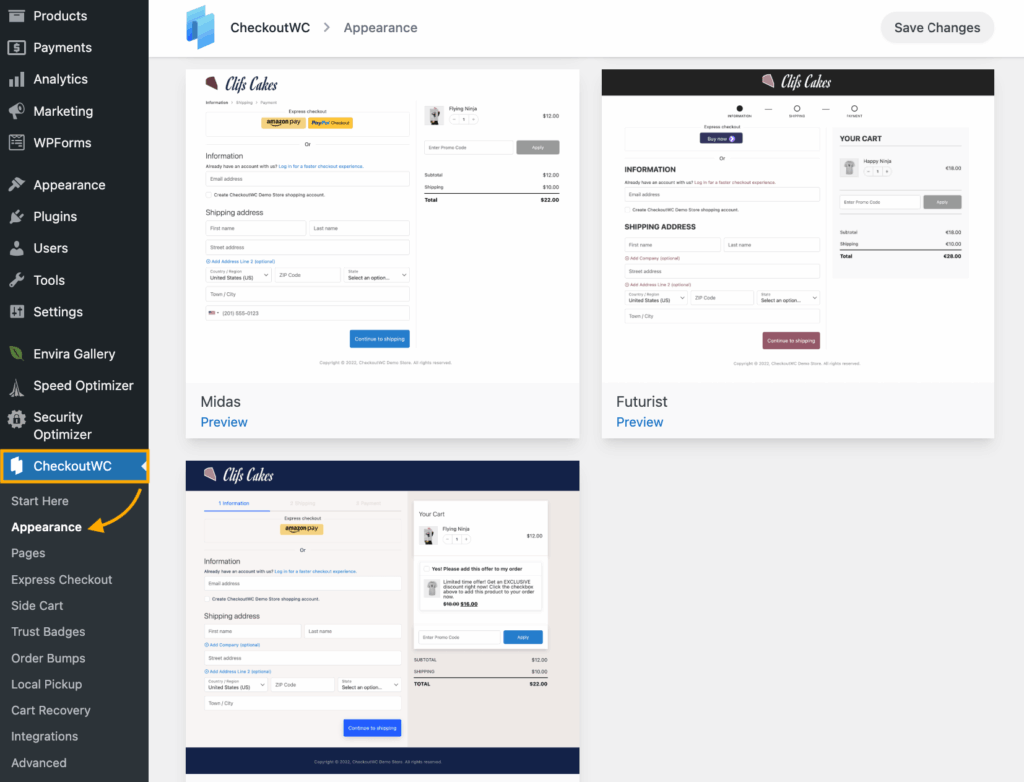 13 – CheckoutWC template options