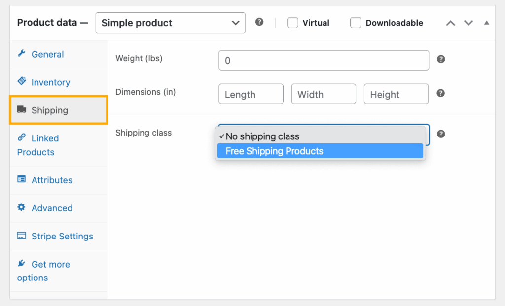15 – Choosing a shipping class for a simple product