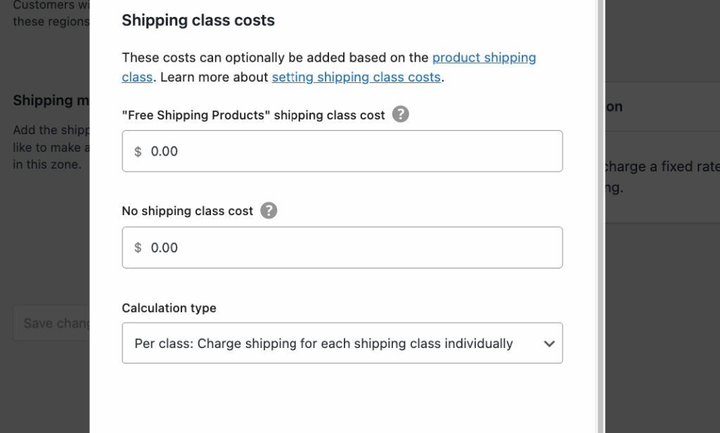 16 – Removing the cost for a specific shipping class 