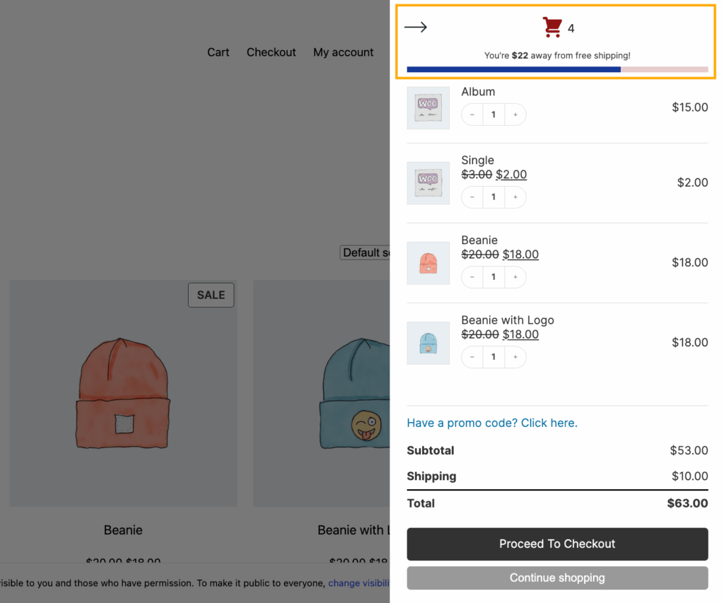 19 – CheckoutWC free shipping progress bar