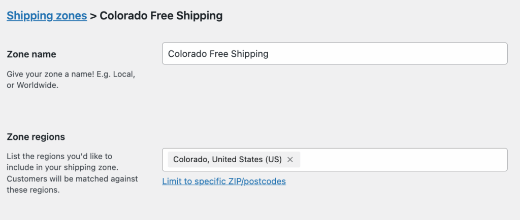 3 – Name a new shipping zone and choose the regions 