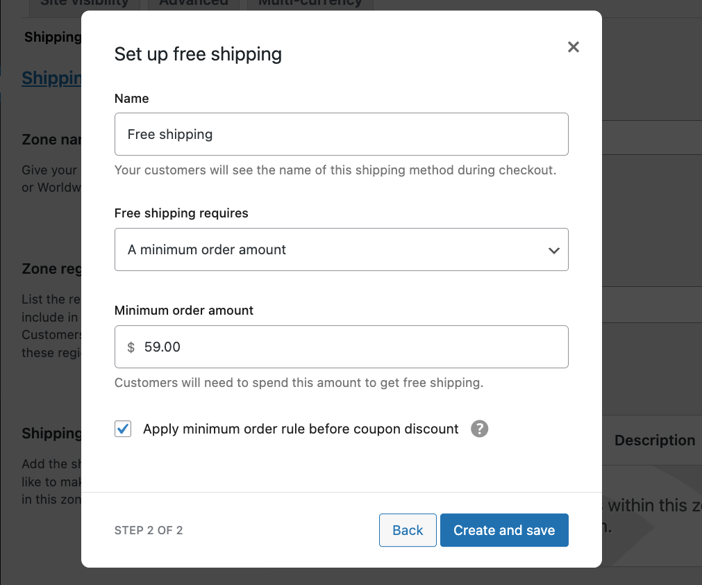 6 – Setting a minimum order amount for free shipping