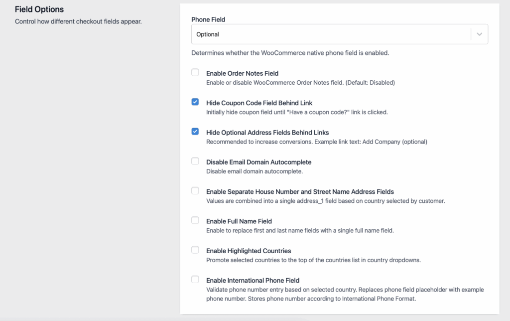 1 – CheckoutWC field options