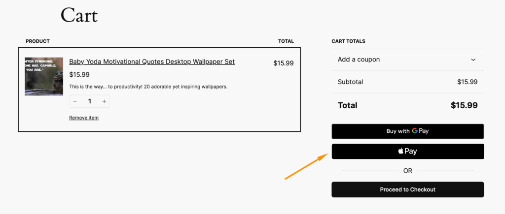 Apple Pay button in cart