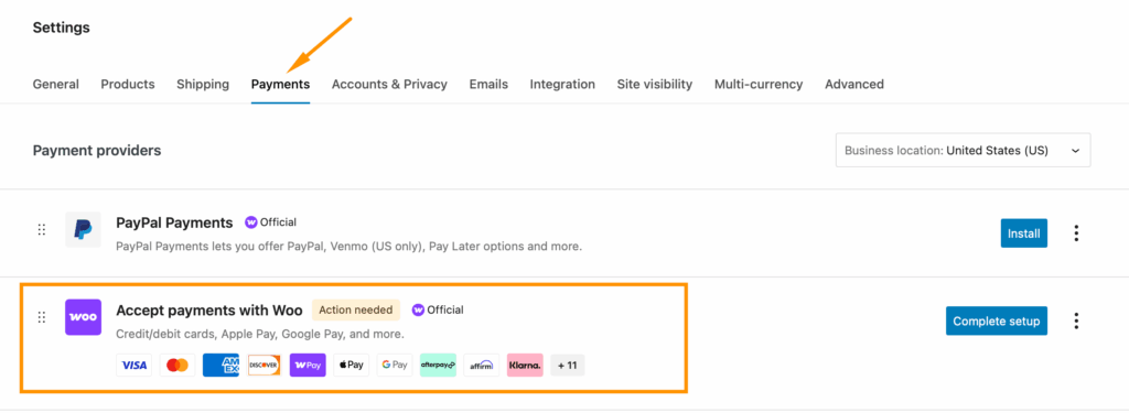 Payment settings in WooCommerce