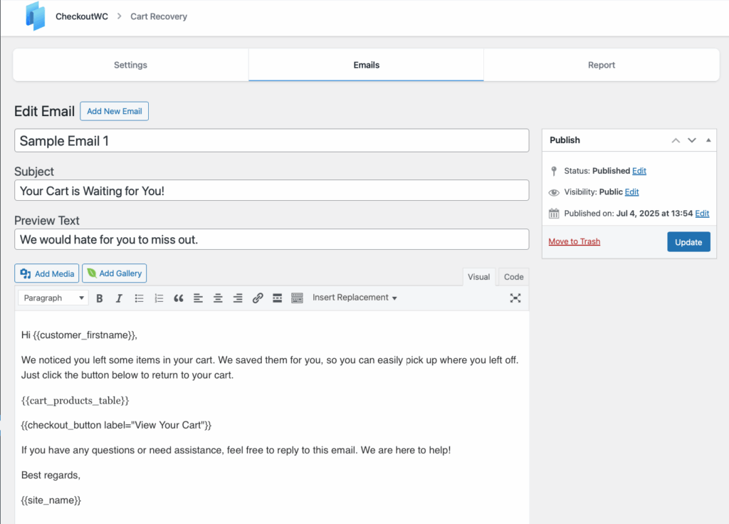 16 – Email template for cart abandonment