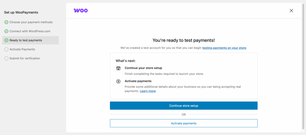 Confirmation that a test environment is complete