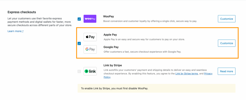 Enabling the Apple and Google Pay options in Express Checkouts