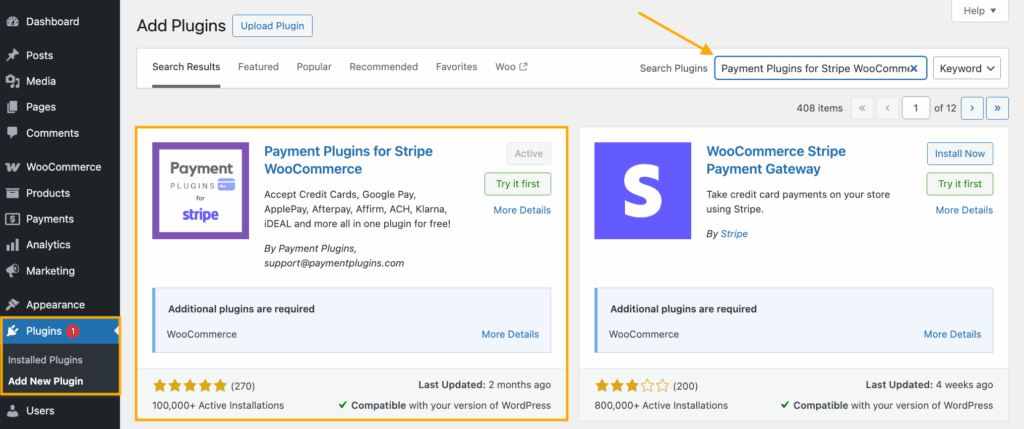 Installing the Payment Plugins for Stripe WooCommerce through WordPress