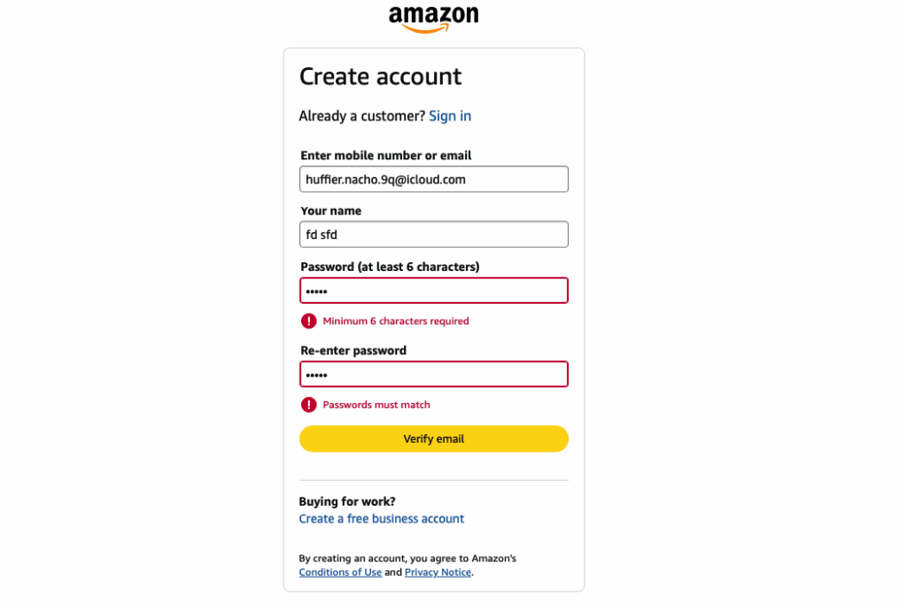 5 – Traditional form validation example by Amazon