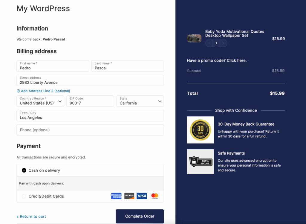 8 – One-page checkout