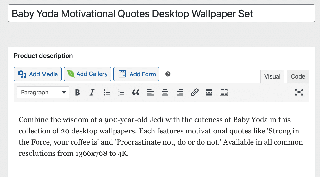 2 – Give a name and description to a product