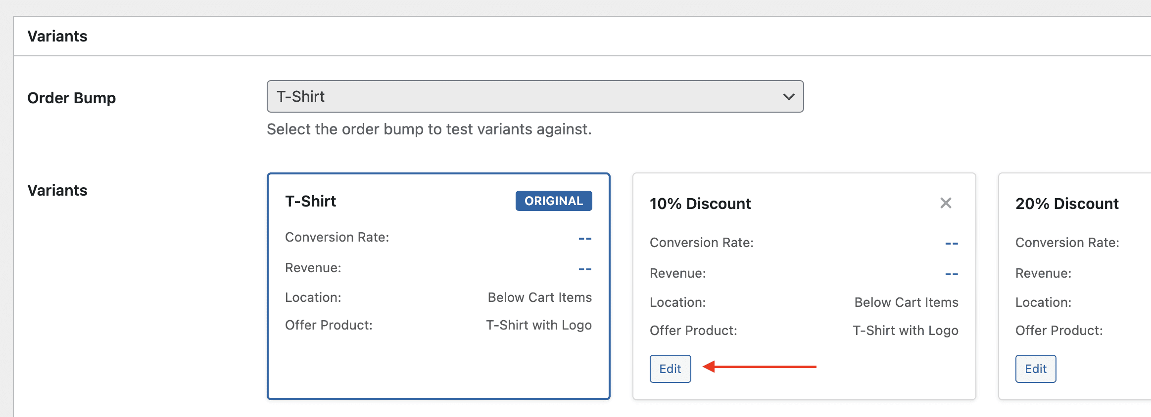 Variant card showing Edit button