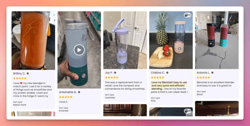 A screenshot showing customer photos and videos