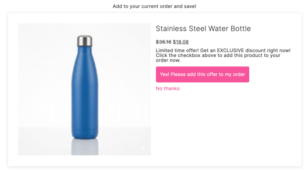 A post purchase upsell shown on the Thank you page with CheckoutWC