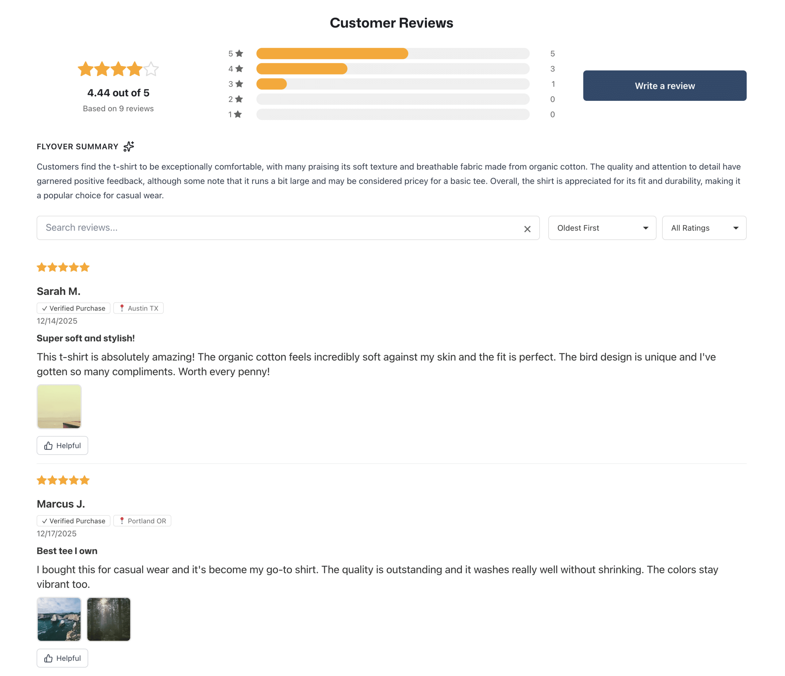 A screenshot of the reviewbird WooCommerce product reviews widget.