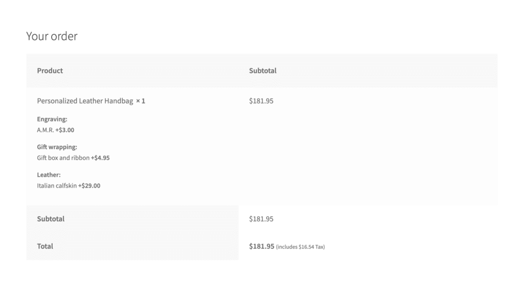 The same details on the standard WooCommerce checkout.